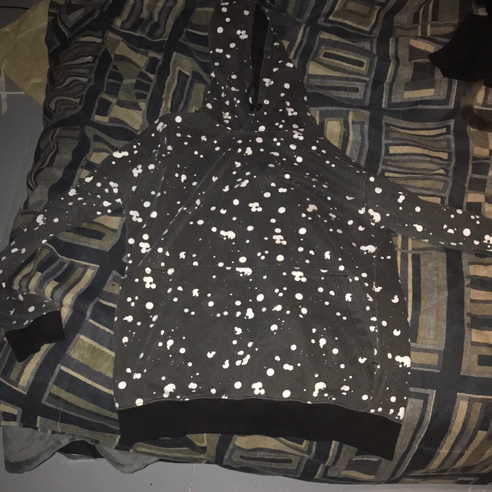 Split pullover hoodie, paint splattered style 2XL